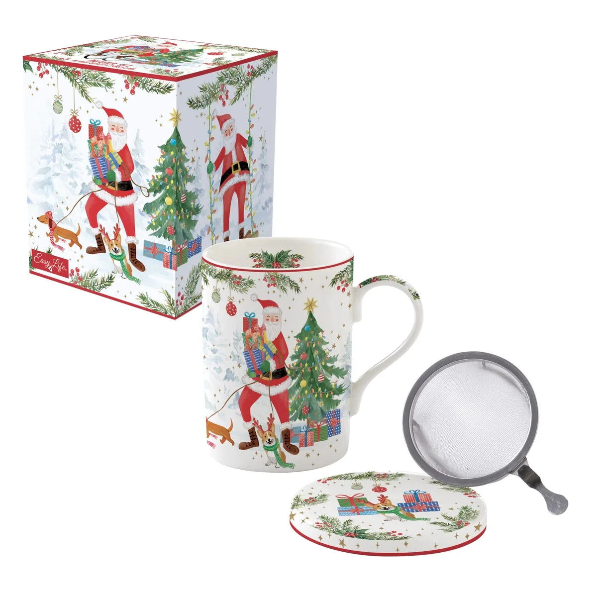 Easy Life Infusiera Natale ceramica multicolore con piastrella