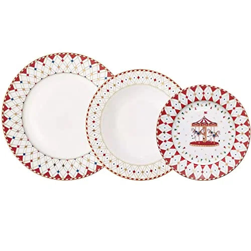 Easy Life Servizio Piatti Natalizio 18 pezzi porcellana decoro Nutcracker Schiaccianoci