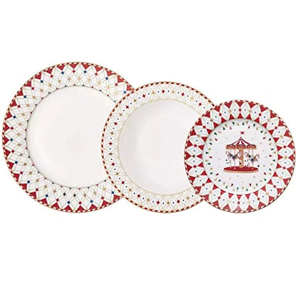 Easy Life Servizio Piatti Natalizio 18 pezzi porcellana decoro Nutcracker Schiaccianoci