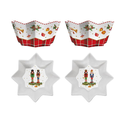 Easy Life set 2 ciotole porcellana Vintage Natale schiaccianoci motivi festivi bianchi