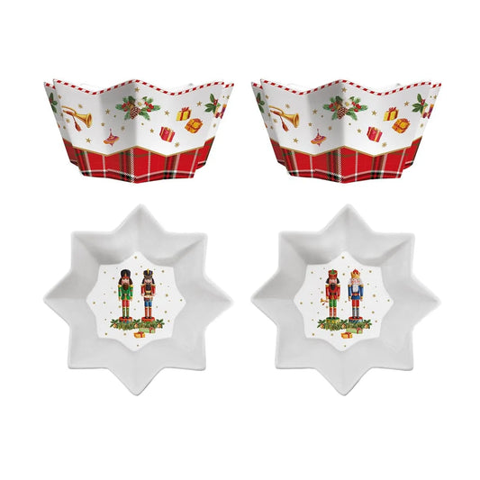 Easy Life set 2 ciotole porcellana Vintage Natale schiaccianoci motivi festivi bianchi