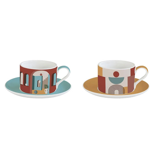 Easy Life set 2 tazze con piattino porcellana multicolore design Illusion