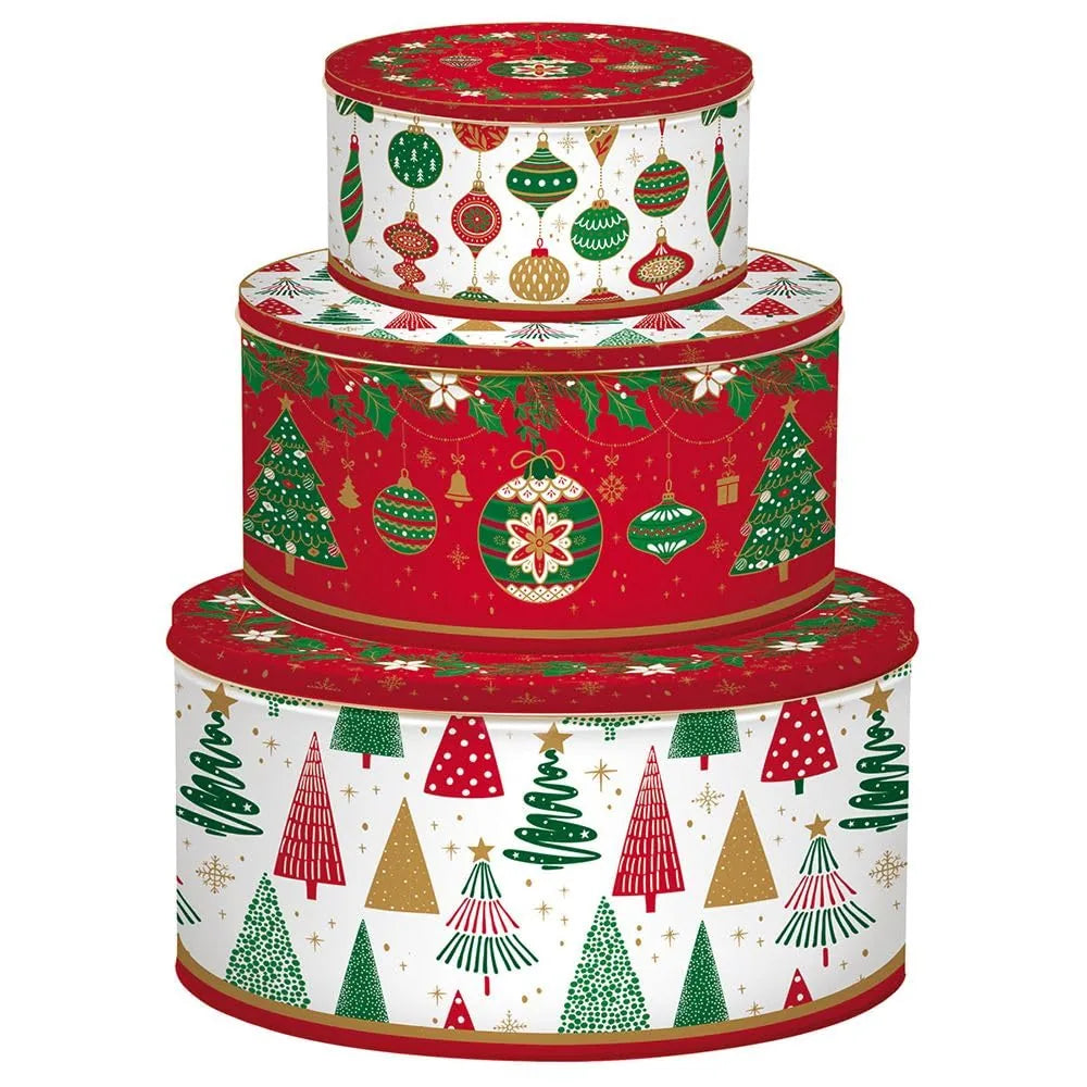 Easy Life Set 3 Biscottiere ad Incastro Natale in latta - Rosso, Bianco e Verde