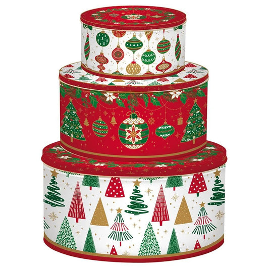 Easy Life Set 3 Biscottiere ad Incastro Natale in latta - Rosso, Bianco e Verde