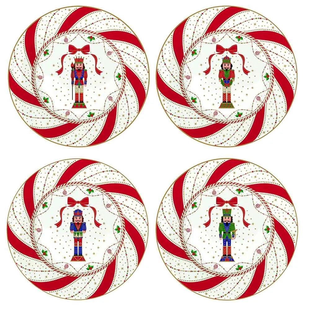 Easy Life Set 4 piatti dessert porcellana Nutcracker Twist - design natalizio schiaccianoci