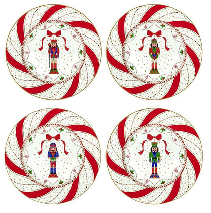 Easy Life Set 4 piatti dessert porcellana Nutcracker Twist - design natalizio schiaccianoci