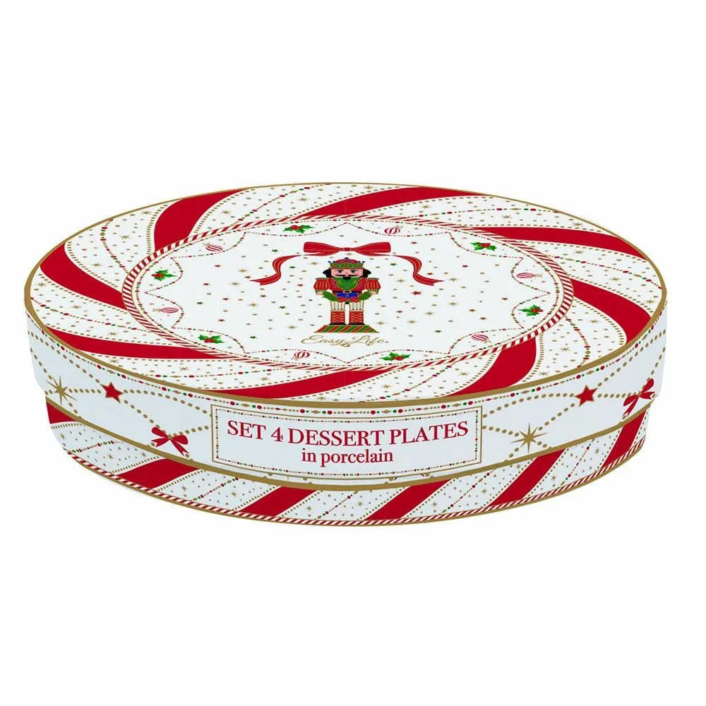 Easy Life Set 4 piatti dessert porcellana Nutcracker Twist - design natalizio schiaccianoci