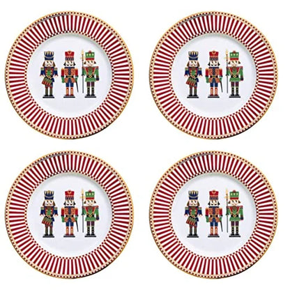 Easy Life Set 4 Piatti Dessert Natale porcellana oro con soldatini - Stilmobili