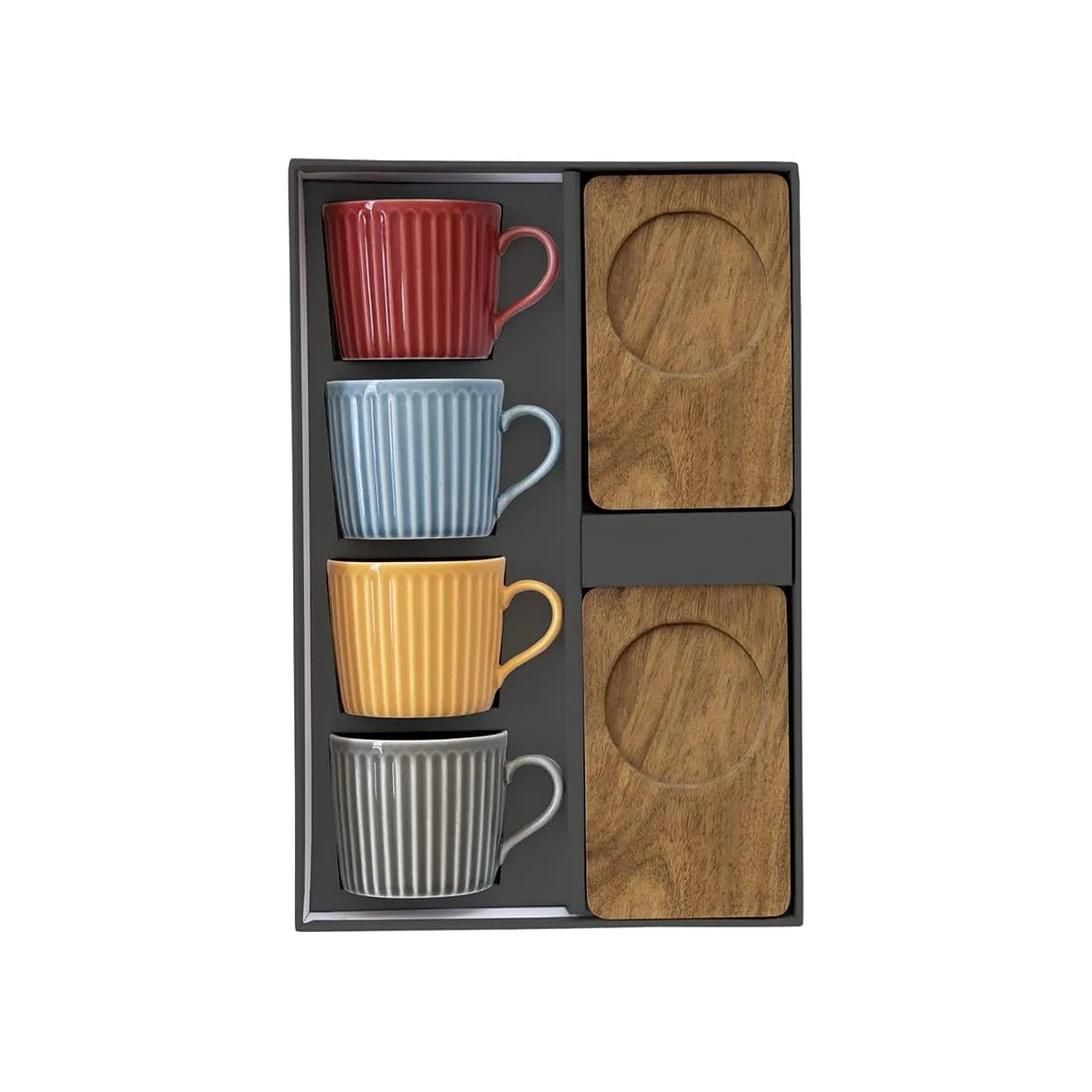 Easy Life Set 4 Tazze da Caffè in porcellana multicolore con piattino Acacia Take a Break