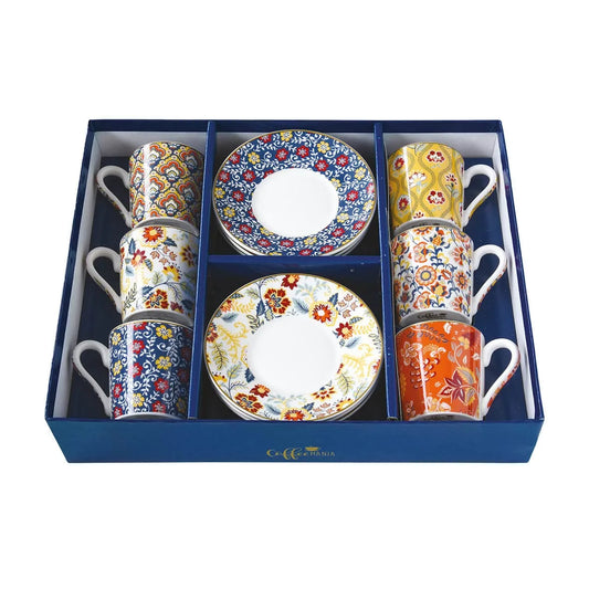 Easy Life Set 6 tazze caffè Paisley Abundance ceramica con piattini