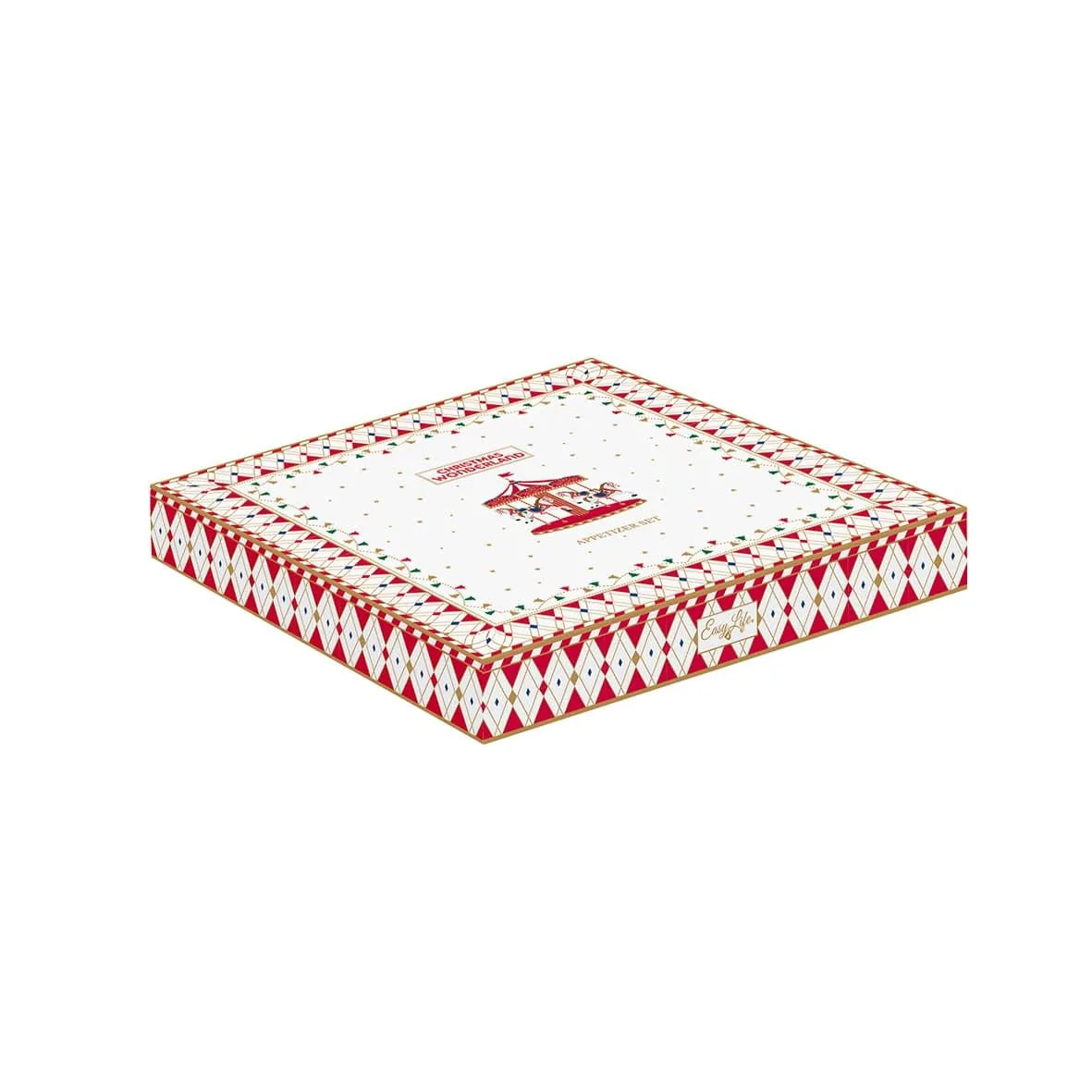 Easy Life set aperitivo 6 ciotole porcellana rosso bianco base bamboo natale