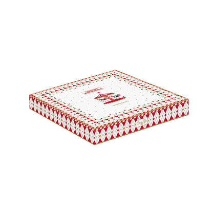Easy Life set aperitivo 6 ciotole porcellana rosso bianco base bamboo natale