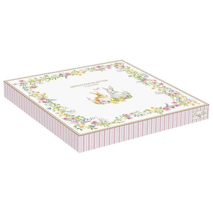 Easy Life vassoio quadrato porcellana Happy Easter conigli fiori 25x25 cm bianco