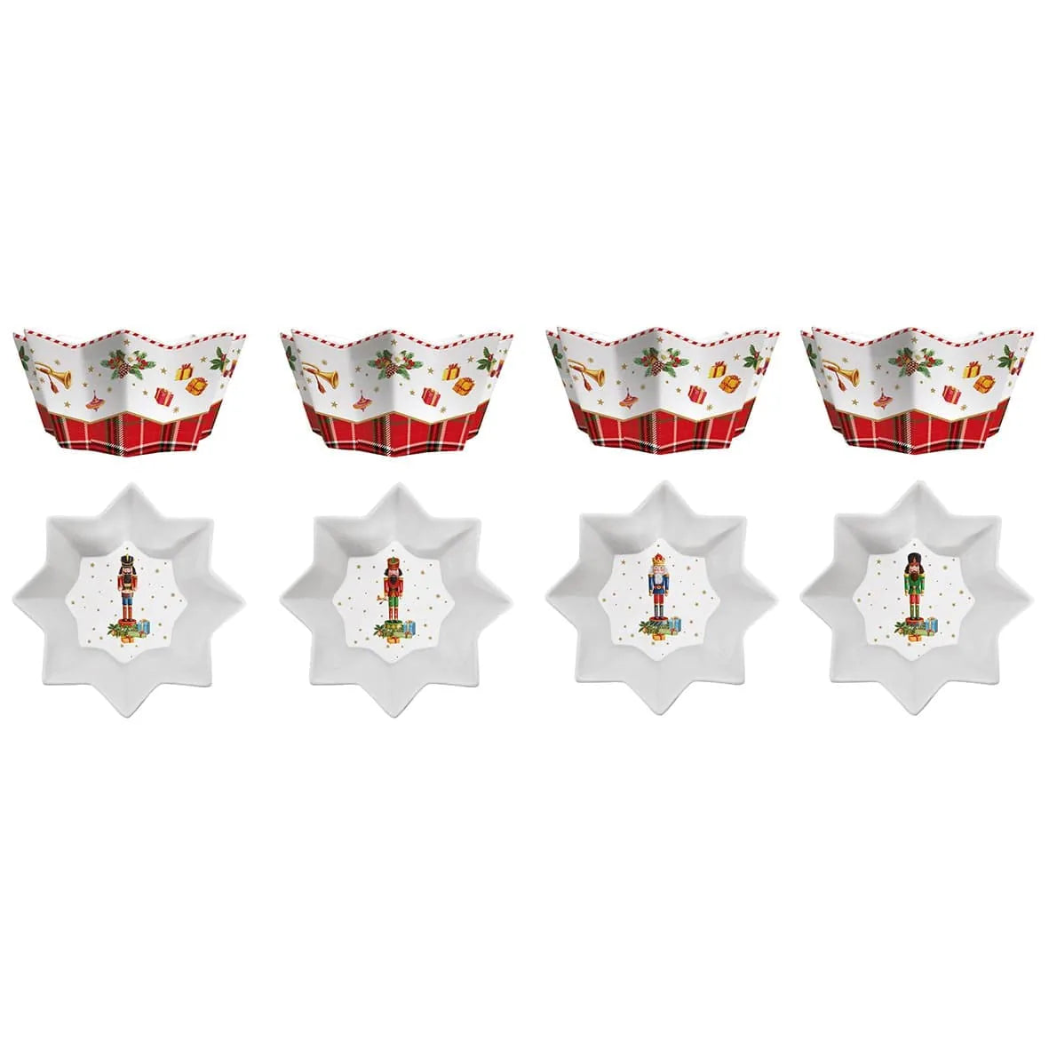 Easy Life set 4 ciotole natalizie a stella Vintage Nutcrackers in porcellana bianca con motivi schiaccianoci