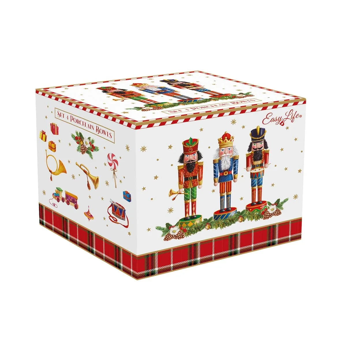 Easy Life set 4 ciotole natalizie a stella Vintage Nutcrackers in porcellana bianca con motivi schiaccianoci