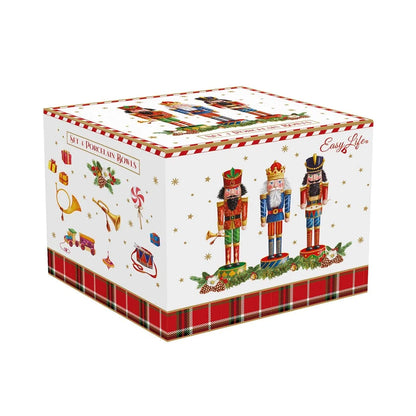 Easy Life set 4 ciotole natalizie a stella Vintage Nutcrackers in porcellana bianca con motivi schiaccianoci