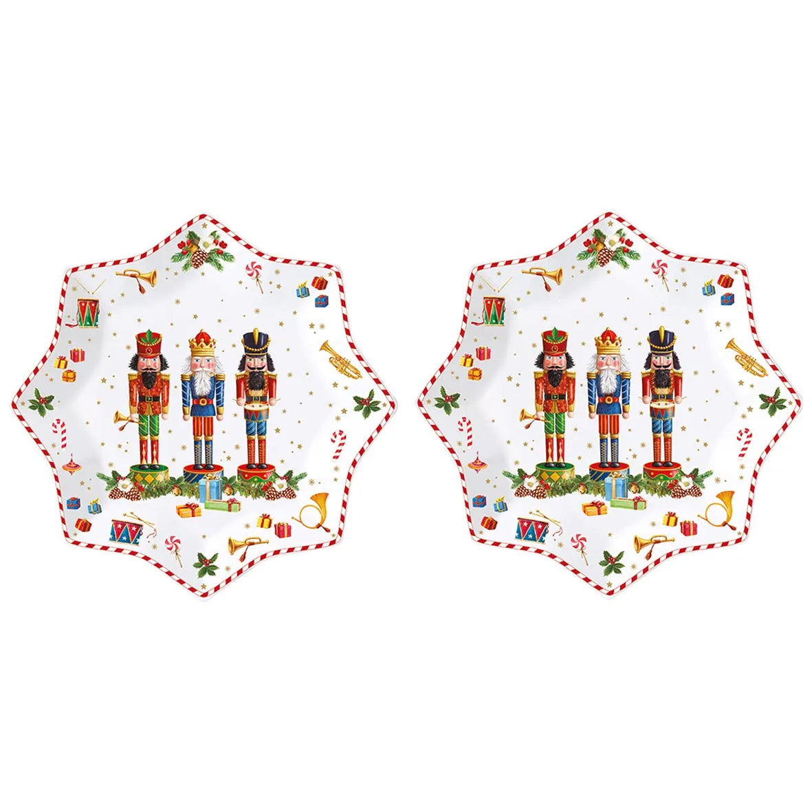 Easy Life set 4 ciotole natalizie a stella Vintage Nutcrackers in porcellana bianca con motivi schiaccianoci