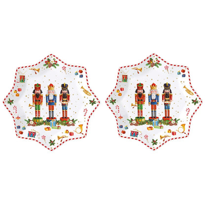 Easy Life set 4 ciotole natalizie a stella Vintage Nutcrackers in porcellana bianca con motivi schiaccianoci
