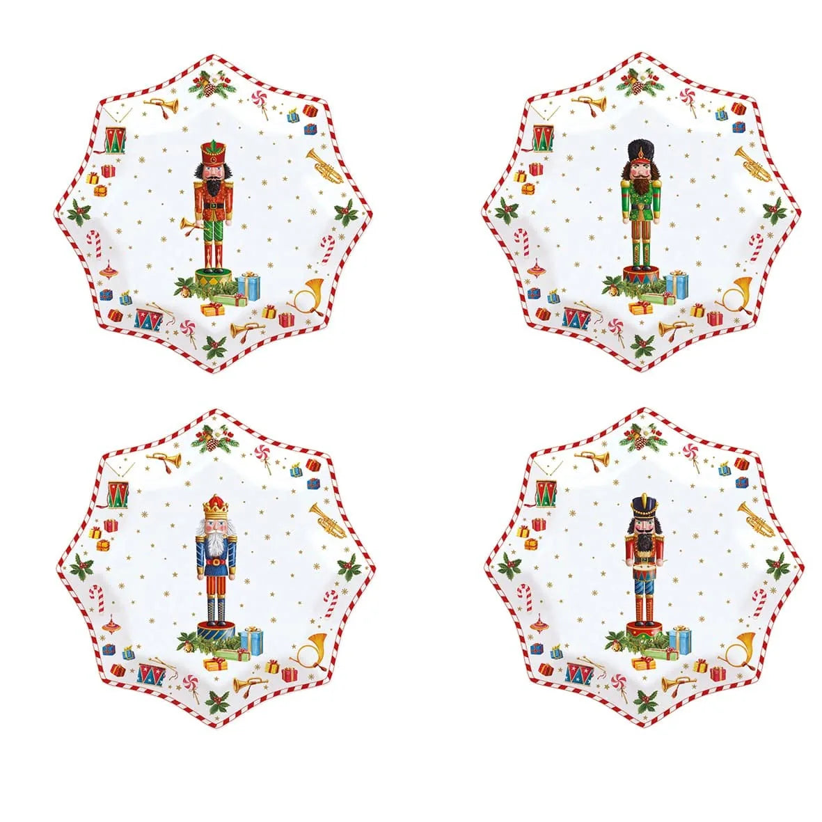 Easy Life set 4 ciotole natalizie a stella Vintage Nutcrackers in porcellana bianca con motivi schiaccianoci