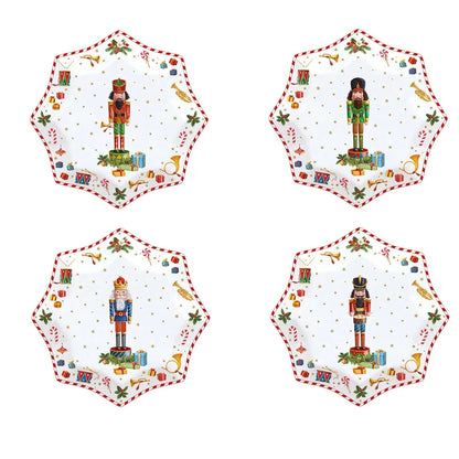 Easy Life set 4 ciotole natalizie a stella Vintage Nutcrackers in porcellana bianca con motivi schiaccianoci