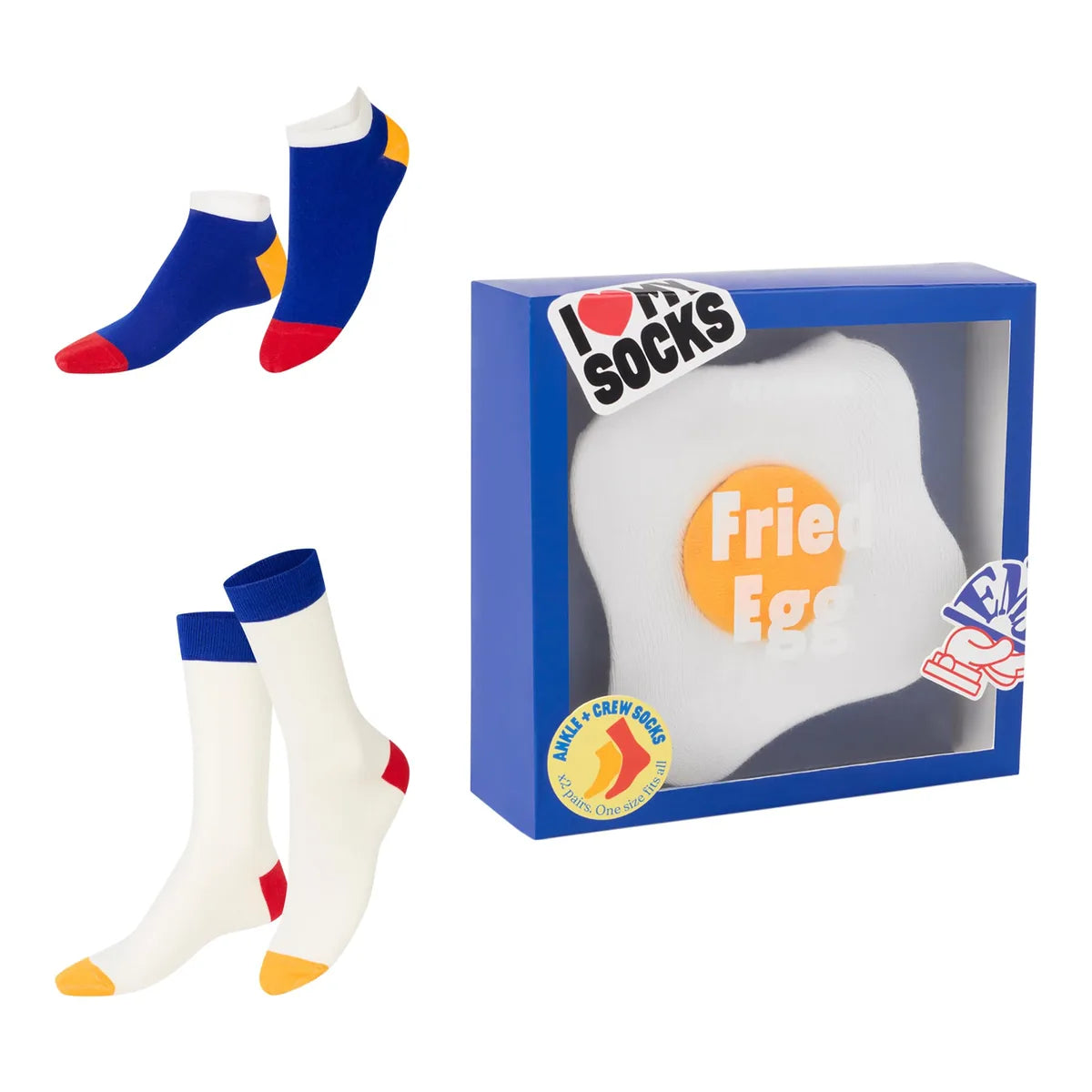Eat My Socks calzini Uovo Fritto multicolore taglie 36-45 con imballaggio riciclato