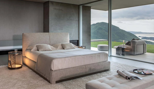 Flou AtelierM letto matrimoniale design tessile imbottito testata plissé