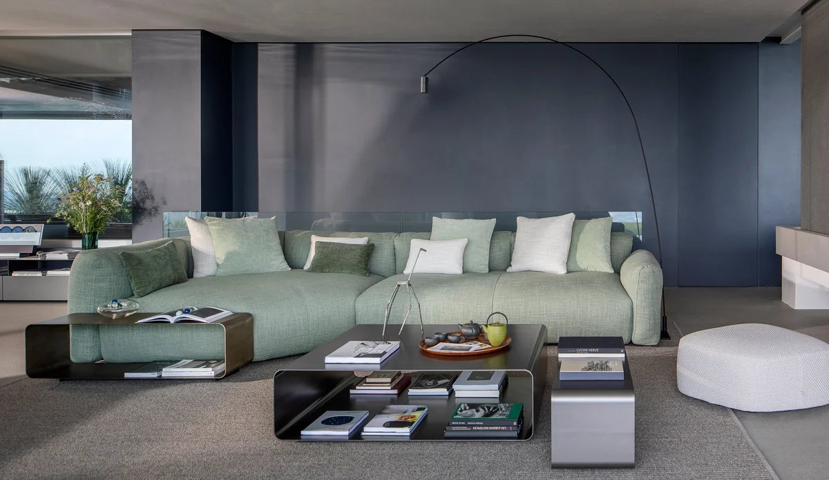 Flou Fiocco divano componibile modulare con sedute e chaise-longue - design Pinuccio Borgonovo