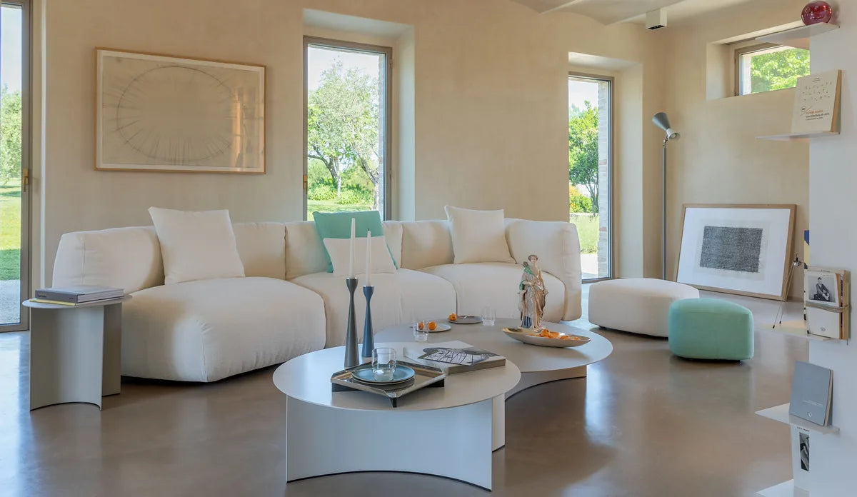 Flou Fiocco divano componibile modulare con sedute e chaise-longue - design Pinuccio Borgonovo