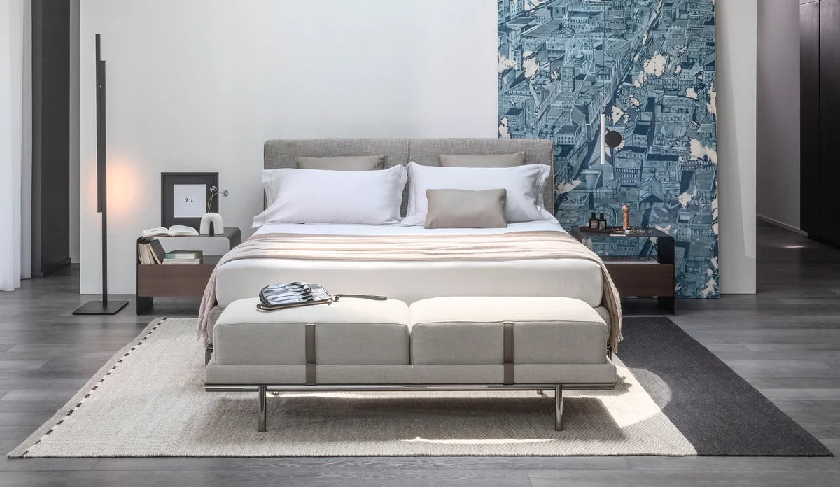 Flou Icon Matrimoniale - letto design in tessuto e pelle, testata imbottita - Stilmobili