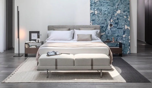 Flou Icon Matrimoniale - letto design in tessuto e pelle, testata imbottita - Stilmobili