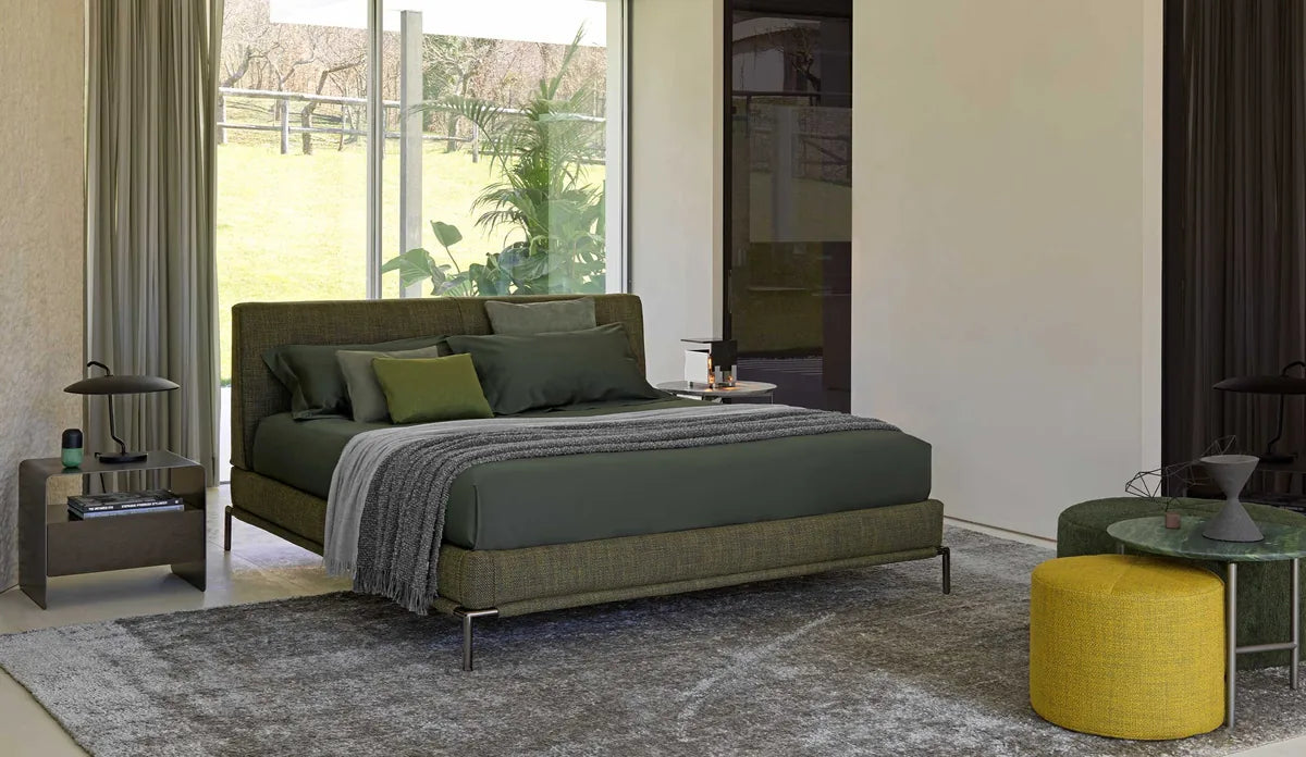 Flou Icon Matrimoniale - letto design in tessuto e pelle, testata imbottita - Stilmobili