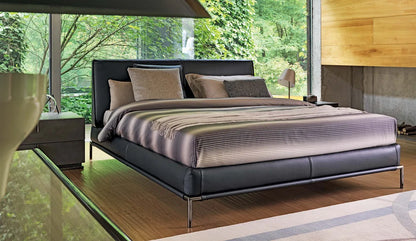 Flou Icon Matrimoniale - letto design in tessuto e pelle, testata imbottita - Stilmobili