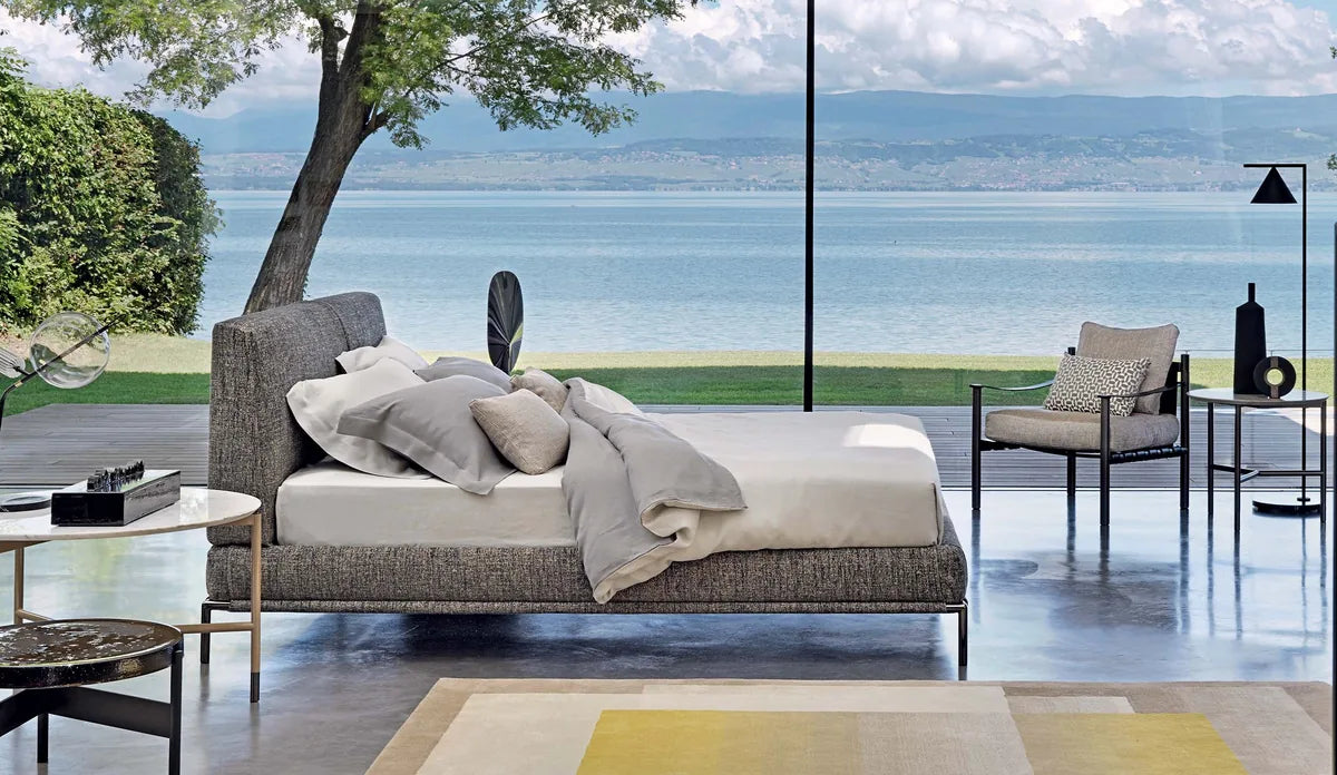 Flou Icon Matrimoniale - letto design in tessuto e pelle, testata imbottita - Stilmobili