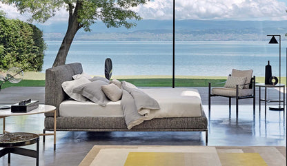 Flou Icon Matrimoniale - letto design in tessuto e pelle, testata imbottita - Stilmobili