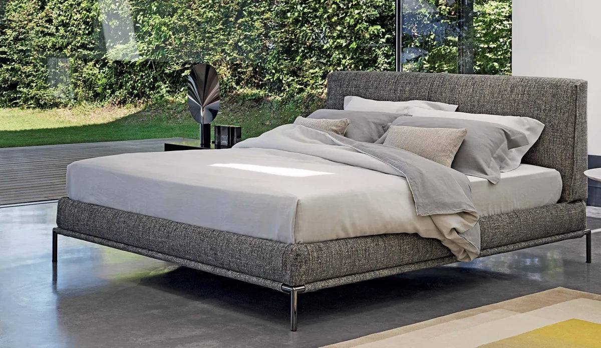 Flou Icon Matrimoniale - letto design in tessuto e pelle, testata imbottita - Stilmobili