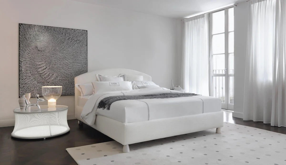 Flou Magnolia Matrimoniale letto imbottito testata pelle tessuto bianco