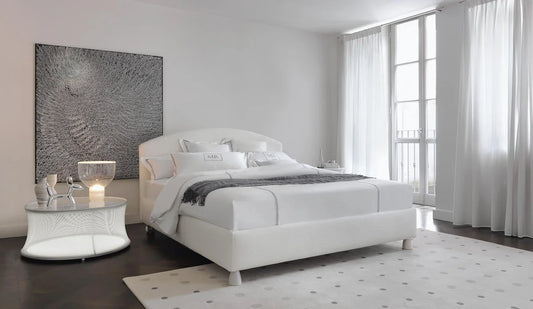 Flou Magnolia Matrimoniale letto imbottito testata pelle tessuto bianco