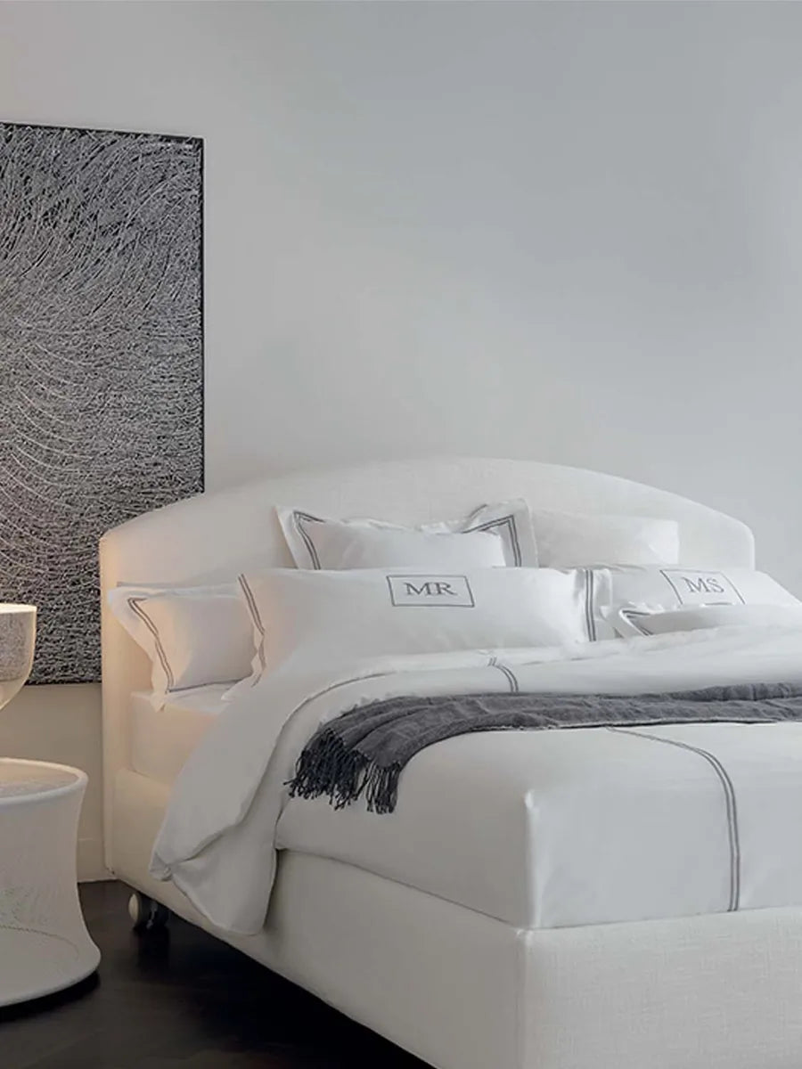 Flou Magnolia Matrimoniale letto imbottito testata pelle tessuto bianco
