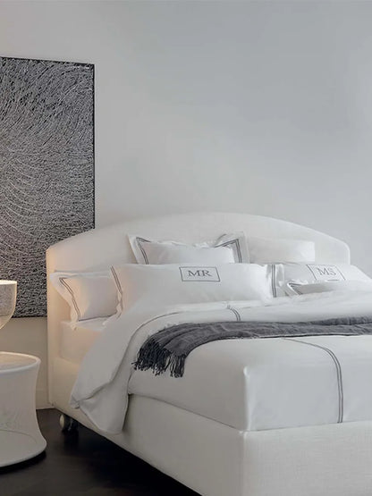 Flou Magnolia Matrimoniale letto imbottito testata pelle tessuto bianco