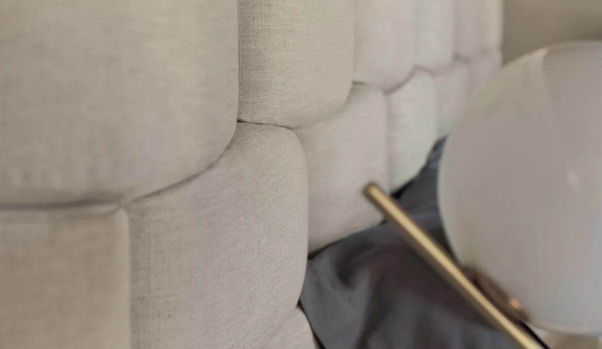 Flou Majal Testata Larga - Letto matrimoniale con testata tessile intrecciata design Carlo Colombo