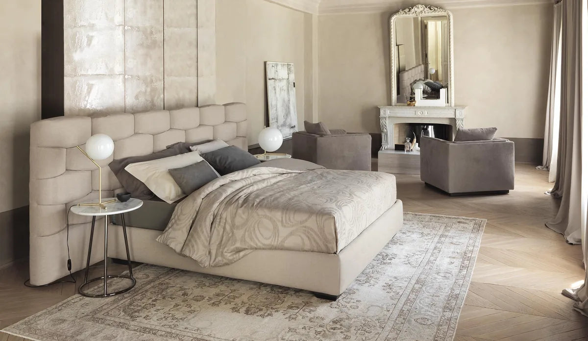 Flou Majal Testata Larga - Letto matrimoniale con testata tessile intrecciata design Carlo Colombo