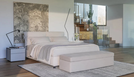 Flou Nathalie Matrimoniale letto tessile imbottito design Vico Magistretti 1978