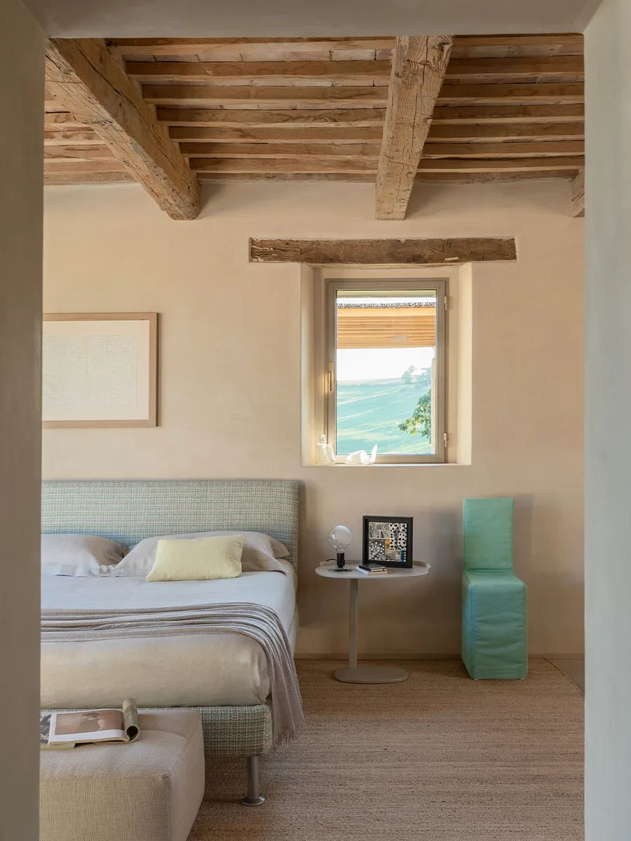 Flou Notturno Matrimoniale letto imbottito tessuto pelle design italiano