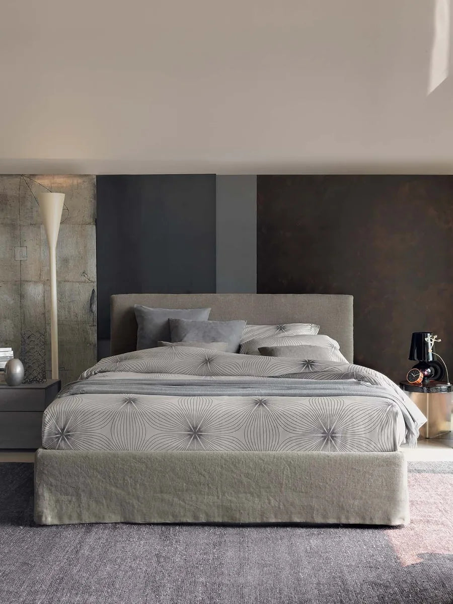 Flou Notturno Shabby Chic Matrimoniale letto design italiano rivestimento tessuto beige