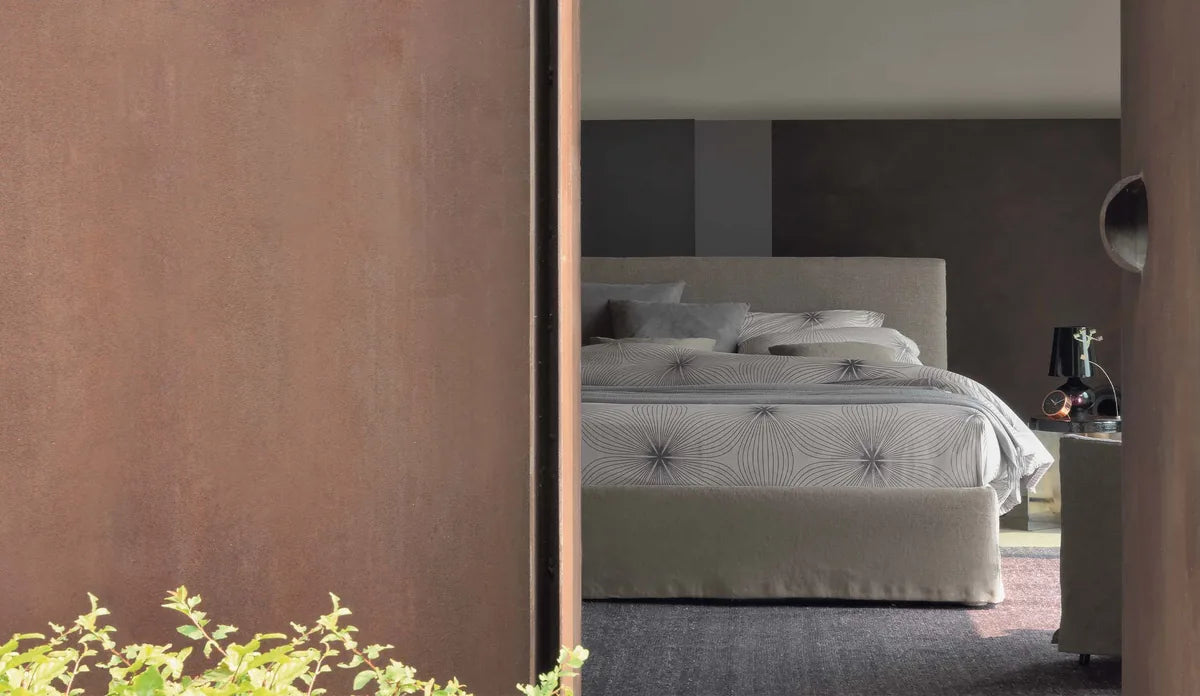 Flou Notturno Shabby Chic Matrimoniale letto design italiano rivestimento tessuto beige
