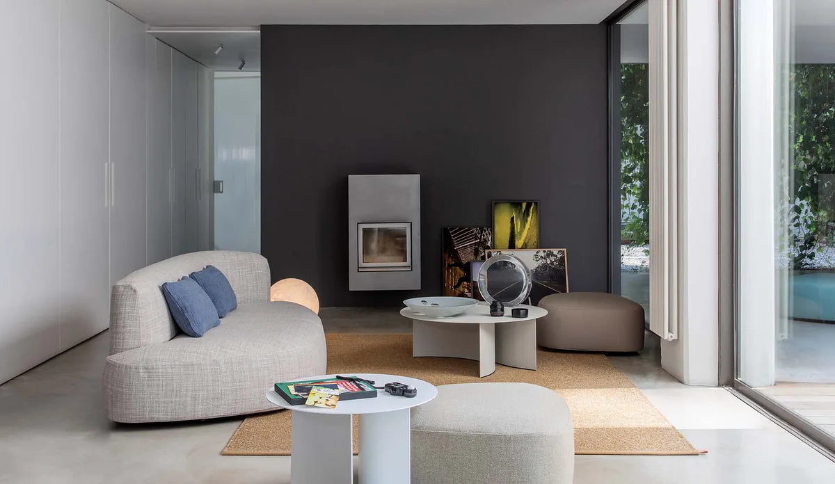 Flou Pierre letto imbottito design schienale curvato tessuto pelle