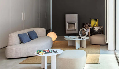 Flou Pierre letto imbottito design schienale curvato tessuto pelle