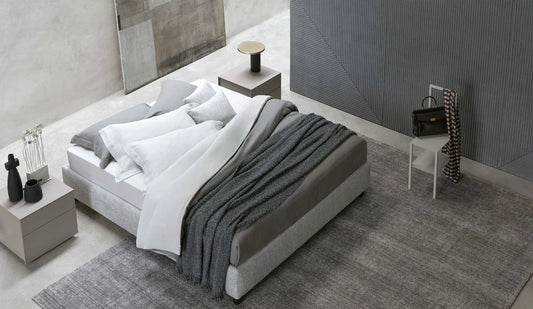 Flou Sommier Matrimoniale design italiano con base contenitore, rivestimento sfoderabile in tessuto