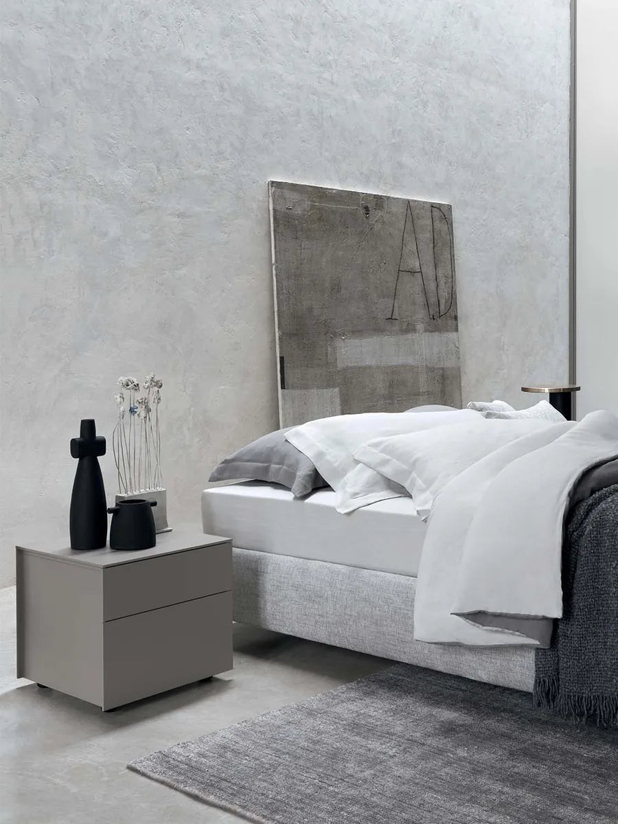 Flou Sommier Matrimoniale design italiano con base contenitore, rivestimento sfoderabile in tessuto
