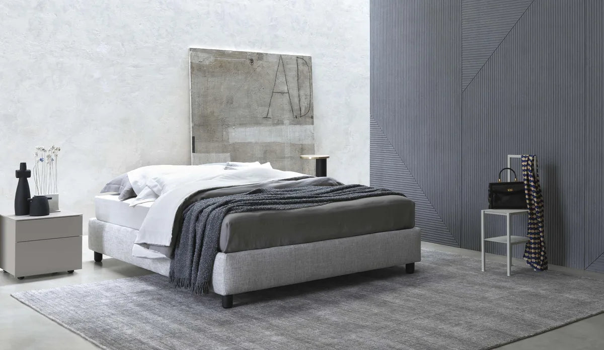 Flou Sommier Matrimoniale design italiano con base contenitore, rivestimento sfoderabile in tessuto